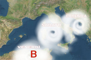 immcgine del ciclone mediterraneo nato sulla Tunisia e suo tragitto